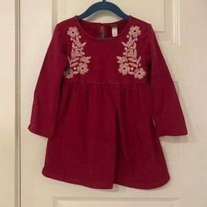 Tea Collection Brand Red Long Sleeved Dress with White Embroidery, Size 3T